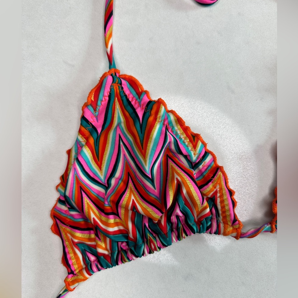 Luli Fama Multicolor Striped Triangle Bikini Top | Red Orange Pink | Size M - Picture 4 of 8